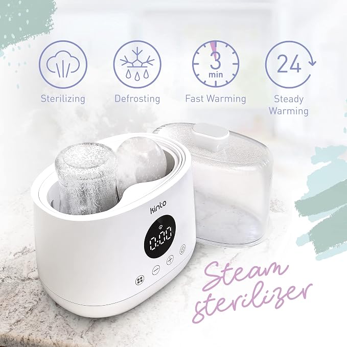 Double Bottle Warmer and Sterilizer, Baby Bottle Warmer for Breastmilk and Formula, Fast Heating with Adjustable Timer, Keep Warm Mode