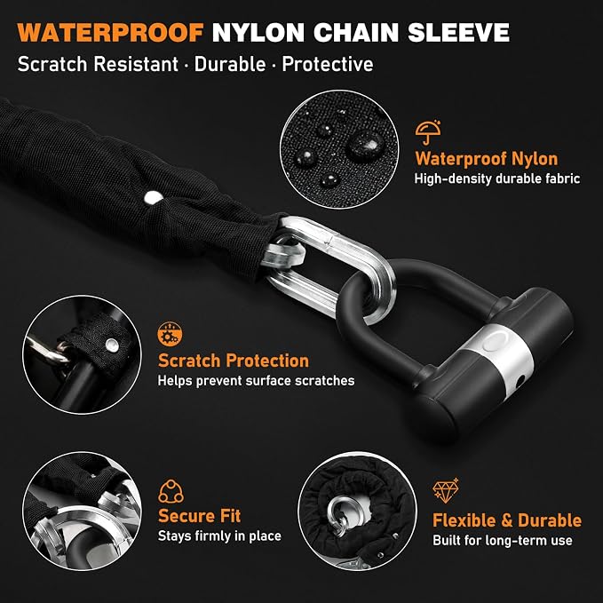 Heavy Duty Motorcycle Chain Lock, 14mm Hardened Steel Anti Theft Bike Lock Chain with U Lock & 4 Keys, 3.9FT Cut Resistant Security Lock for Motorcycle, E-Bike, Scooter, Bicycle, Gate - Silver
