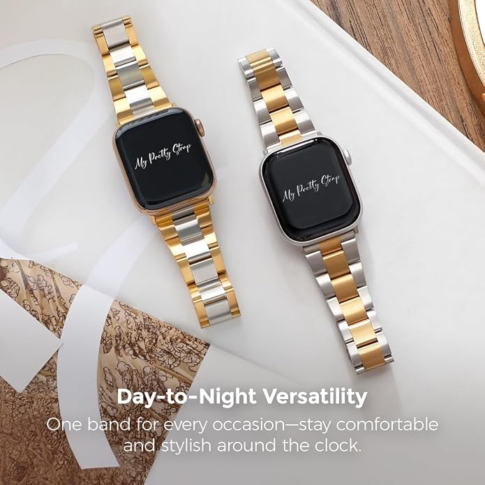 My Pretty Strap - Compatible Apple Watch Band Strap, Stainless Steel Fashion iWatch Replacement Strap- Easy Resizing, No Tool Needed, Fits Most Wrists- Series 1-11, SE and Ultra