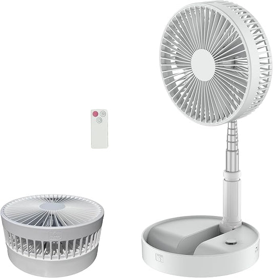 Foldable Fan Pedestal for Bedroom, Super Quiet, Portable Fan Rechargeable, Remote Control, for Office, Camping, Adjustable height, Floor and Table Suitable,8", White
