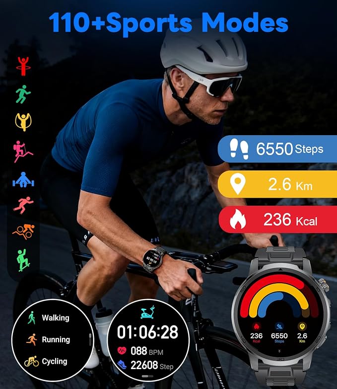 Military Smart Watch for Men Answer/Make Call, 1.85'' HD Rugged Smartwatch with 1000mAh Battery/Flashlight/Heart Rate/110+ Sports Mode, IP68 Waterproof Fitness Tracker Watch for Android iPhone