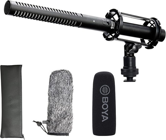 BOYA XLR Microphone, Shotgun Microphone BY-BM6060 with Shockmount Windscreen Mic for Camera DSLR External Condenser Professional Microphones for Video Interview ENG Film
