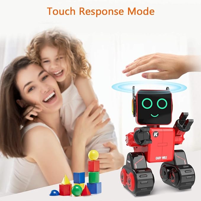 Robots for Kids, Remote Control Robot Toy Intelligent Interactive LED Light Speaks Dance Moves Built-in Coin Bank Programmable Rechargeable RC Robotic Kit (Red)