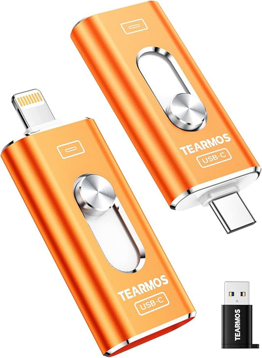 512GB Photo Stick for iPhone Flash Drive, Memory Stick Phone Storage for Photos and Videos Files Backup, Compatible with iPhone iPad Android PC, Plug & Play, No App Required (Cosmic Orange)