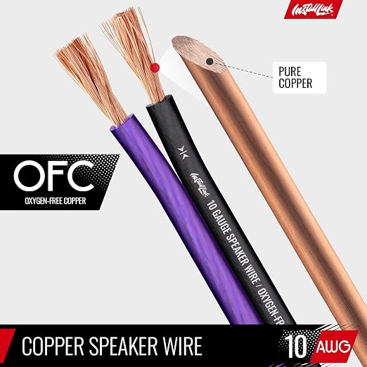 Install Link 10 AWG Gauge Speaker Wire Cable (OFC) Stereo, Car or Home Theater (50 Feet)