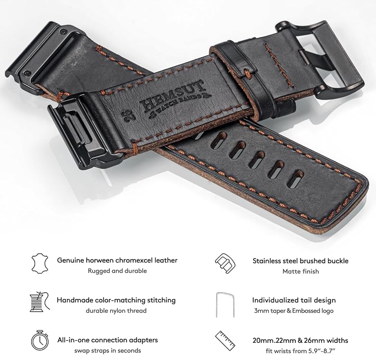 Soft Horween Leather Watch Band Compatible With Garmin, Strap For Fenix/Forerunner/Approach/MARQ/Quatix / D2 Series/Instinct/Epix/Tactix/Foretrex