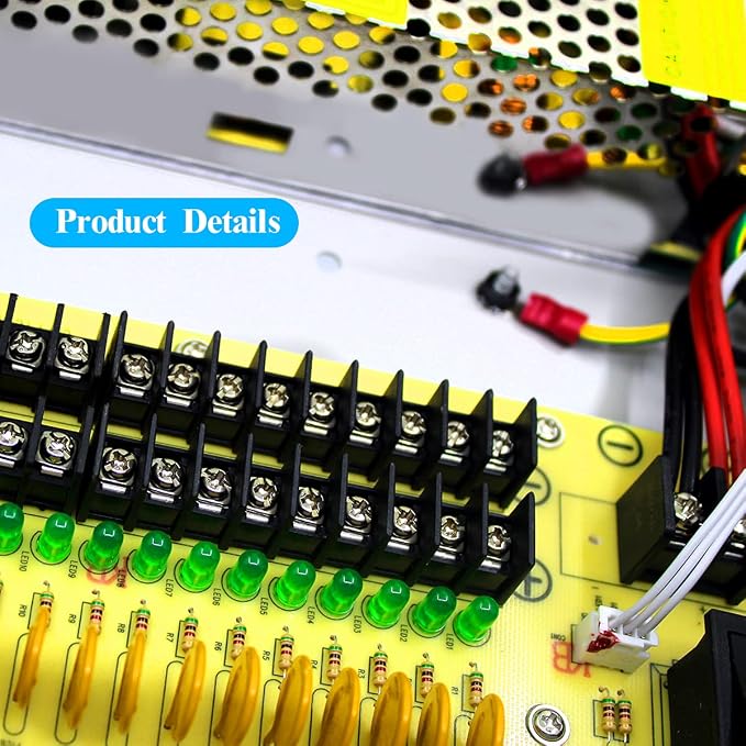 18 Channel 12 Volt DC Output 10A CCTV Distributed Power Supply Box for Security Camera with AC Plug and Lock for Security Cameras, DVRs, CCTV Power Supply (10A 18-Channel)