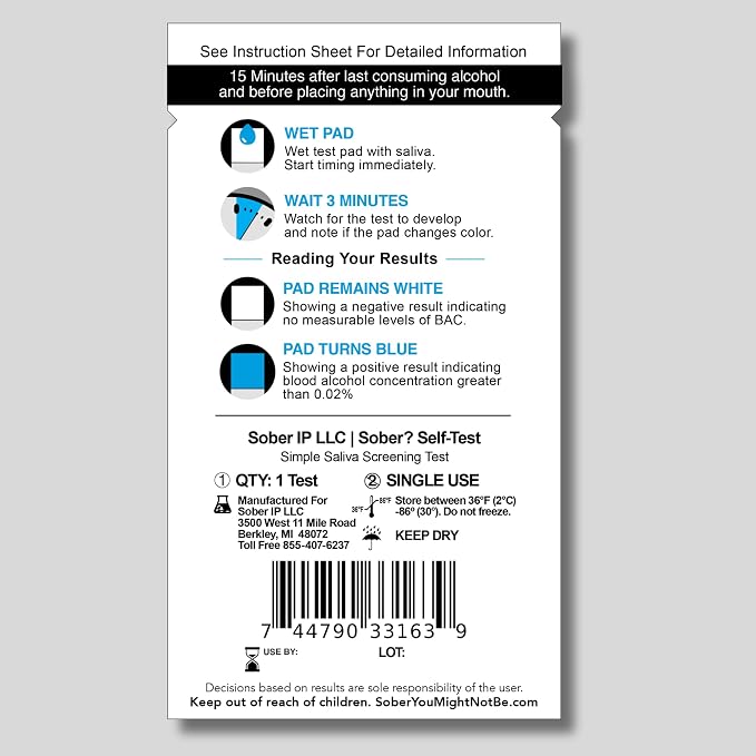 FDA Cleared Saliva Alcohol Test Strip, Highly Accurate BAC Self‑Test, 2–3 Minute Results, Portable & Discreet Sober Test Anywhere (1)