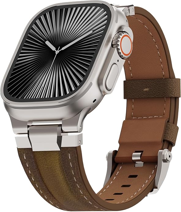 Vintage Genuine Leather Band for Apple Watch Ultra 49mm (2026 Upgrade), Rugged Replacement Strap Compatible with iWatch 46mm 45mm 44mm - for Men Women, Fit Ultra3/2/1, SE 3/2/1, Series11 10/9/8/7/6/5/4