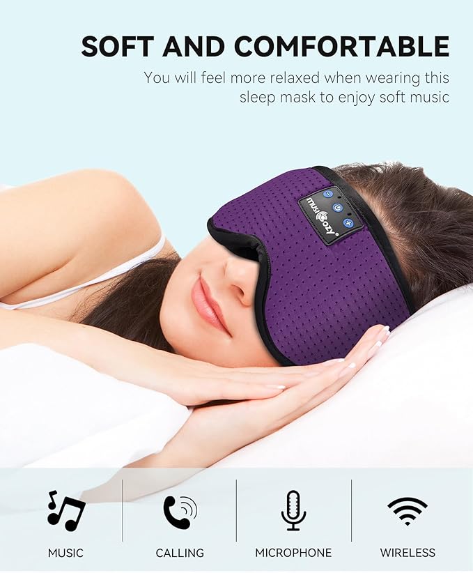 MUSICOZY Sleep Headphones Masks, Bluetooth Sleep Eye Mask for Sleeping for Side Sleepers, Sleeping Masks Headphones Wireless Music Mask Men Women with Speakers Cool Tech Gadgets Gifts, 2 Packs