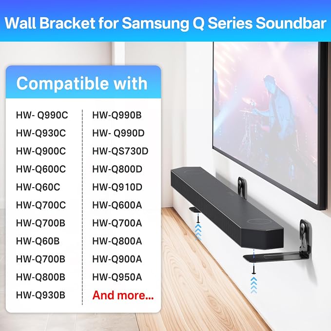Soundbar Wall Mount for Samsung Soundbar Mounts HW-Q Series - Sound Bar Mount for HW-Q990C HW-Q990D HW-Q900C HW-Q800C HW-Q700C HW-Q600C and for More Samsung Sound bar Mounting Bracket Under TV