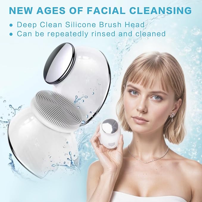 Face Scrubber, Exfoliate Face Brush, 2 in 1 Electric Vibration & Heated Face Scrubber for Cleansing & Massage, Suitable for Sensitive & Acne-Prone Skin, 5 Speed for Deep Facial Cleansing