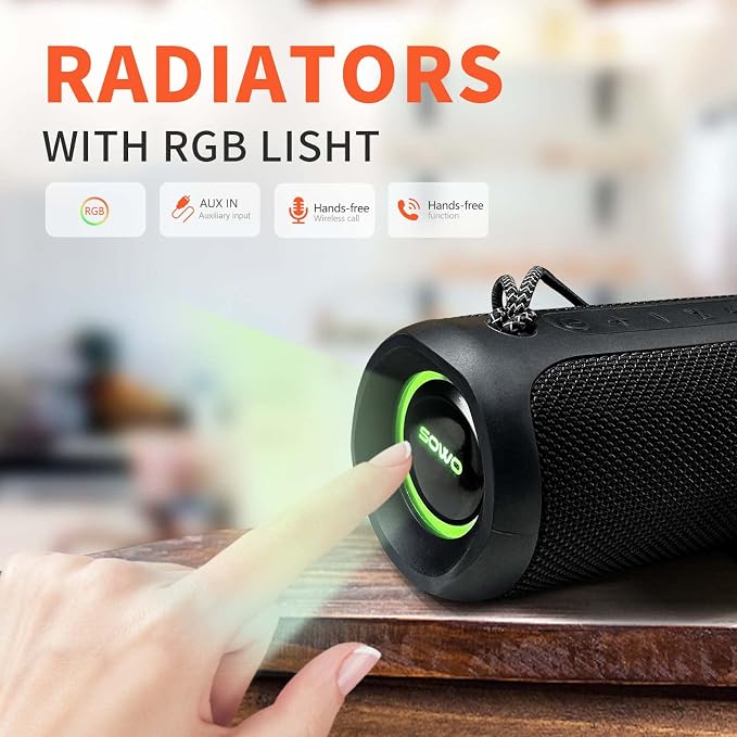 Wireless Portable Speaker,IPX7 Waterproof Bluetooth Speaker, 25W Loud Stereo Sound, Bassboom Technology, TWS Pairing, Built-in Mic, 16H Playtime with Lights for Home Outdoor - Black | 25W Stereo Sound, Bassboom Technology, TWS Pairing, Built-in Mic, 16...