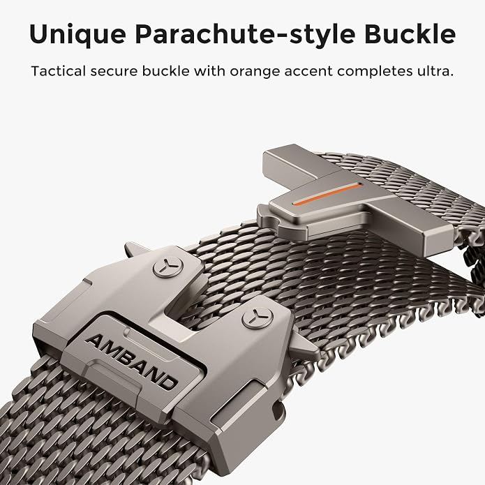 amBand Milanese Loop for Apple Watch Ultra 3/2/1 49mm, Stainless Steel Mesh with Secure Parachute-Style Buckle, Non-magetic Clasp, Breathable & Comfortable Luxury Band for Men