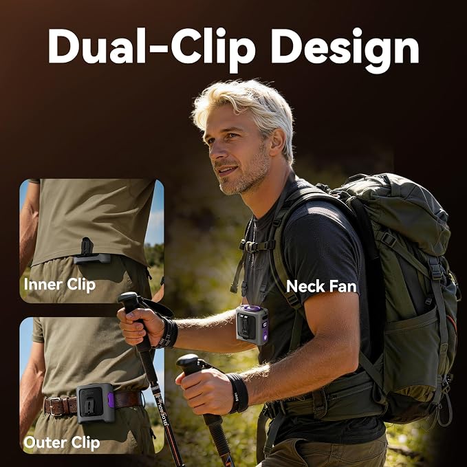 Clip-On Portable Waist Fan, 8000mAh Rechargeable Personal Cooling Belt, 14000RPM 5-Speed Quiet with LED Light & 24-Hour Battery, Outdoor Wearable Fan for Construction Jobsite Camping Travel Gardening