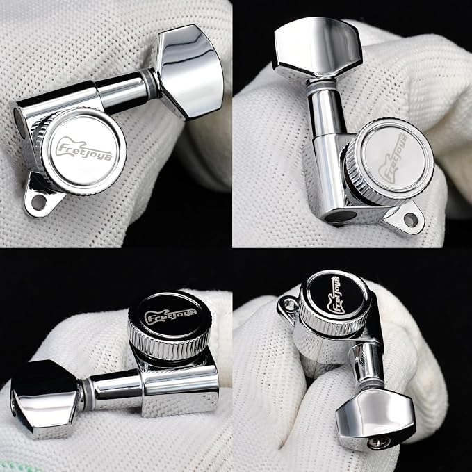 FRETJOYB 18:1 Guitar Locking Tuners 6 in line (6 Right) Tuning Pegs locking Strings Acoustic or Electric Guitar Tuning Keys Machine Heads Replacement-Chrome