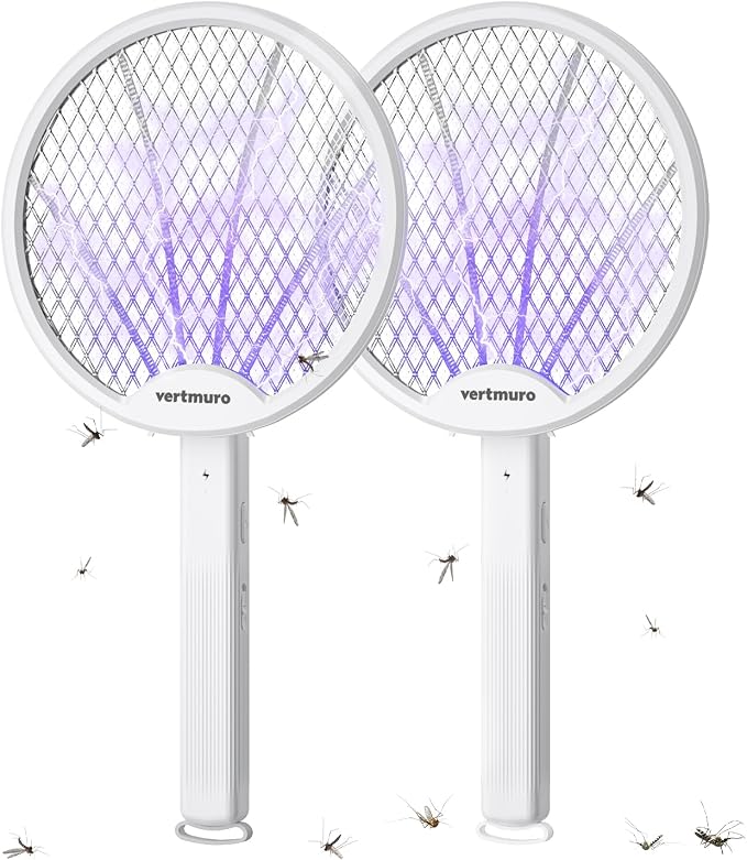2PCS Electric Fly Swatter 4000V, 2-in-1 Foldable Bug Zapper Racket, Fly Zapper Mosquito Zapper Flies Killer with USB Rechargeable Battery, UV Light, Mosquito Killer Zapper Flies Killer Indoor Outdoor