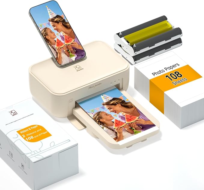 iDPRT 4x6 Photo Printer, CP4100 Photo Printer for iPhone & Android with 108 Sheets & 2 Cartridges, Wi-Fi Wireless Portable Picture Printer, Instant Print Photos, Dye Sublimation, Beige