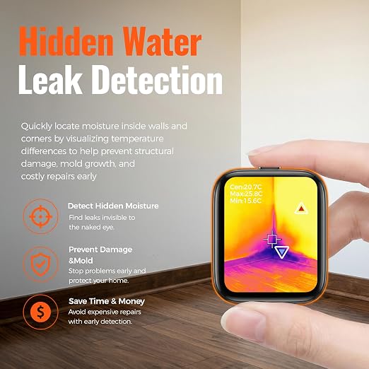 Mini Thermal Camera, 80x60 IR Resolution Infrared Camera with Touchscreen, Portable Thermal Imaging Camera with 50° Wide-Angle Lens, Heat Sensor for HVAC, Home Inspection, Water Leak Detection