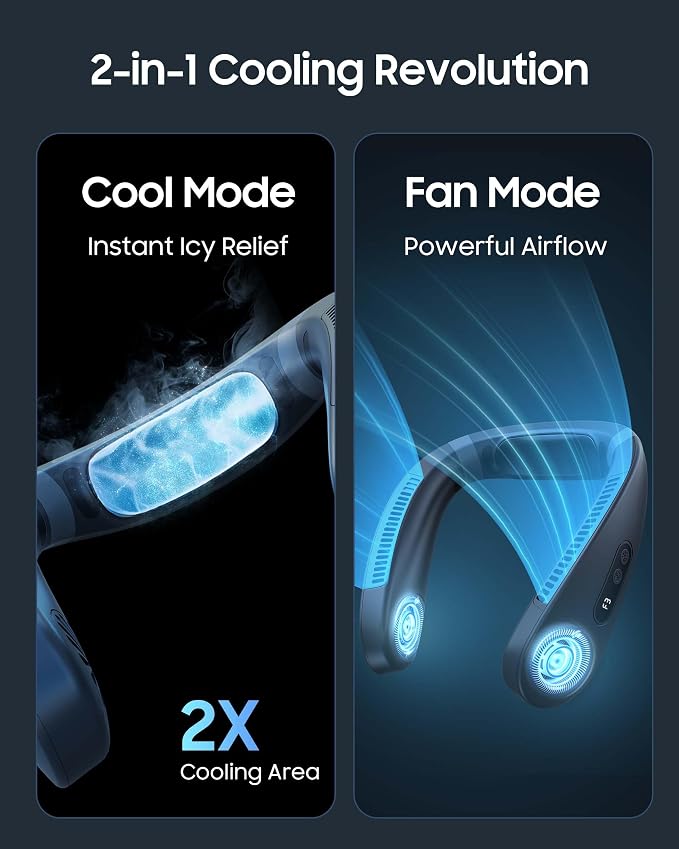 HIGO CoolMaster Ultra Neck Fan, Neck Air Conditioner, 2-in-1 Cooling Neck Fan Portable Rechargeable, Wearable Personal Fan, 5500mAh Large Battery, Ergonomic Design, Glacier Gray