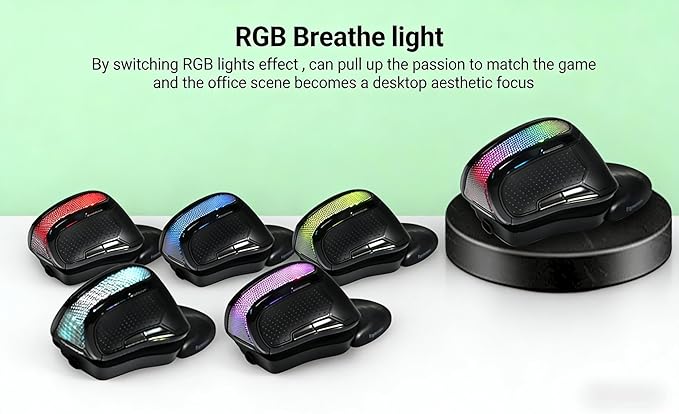 Ergonomic mouse, Wireless Vertical mouse, RGB Light ,Human Engineering, Gaming, 6 buttons, 2.4G ,800/1200/1600/3200 DPI, rechargeable, Mute, Detachable hand pads, Mac/Windows/IOS/ PC Compatible