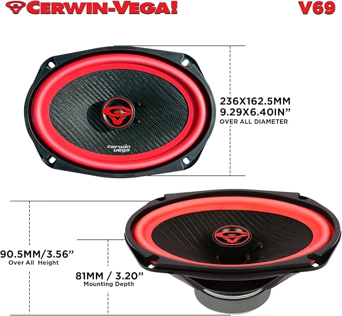 CERWIN-VEGA! V69 6"× 9" VEGA 2-Way 420 Watts 4 Ohm Copaxial Full Range Speakers(Pair)