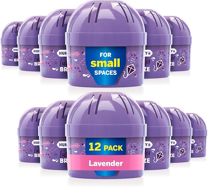 HUMYDRY Moisture Absorber Device, Mini Pack of 12 2.6oz, Up to 500 Days of Moisture and Humidity Control, Fights Summer Humidity, Lavender Air Freshener, Small Space Dehumidifier, Non Electric
