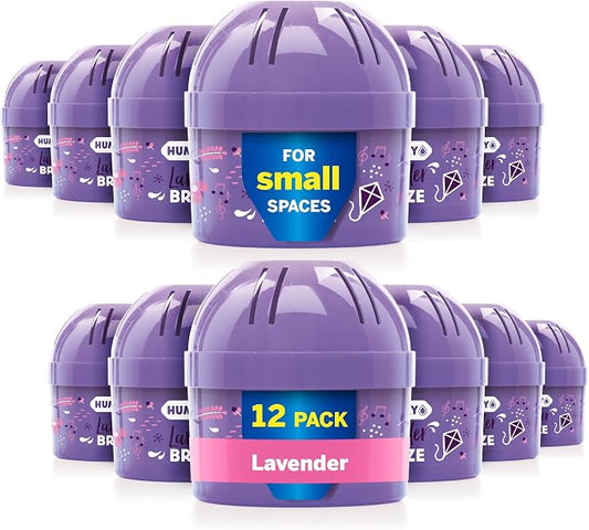HUMYDRY Moisture Absorber Device, Mini Pack of 12 2.6oz, Up to 500 Days of Moisture and Humidity Control, Fights Summer Humidity, Lavender Air Freshener, Small Space Dehumidifier, Non Electric