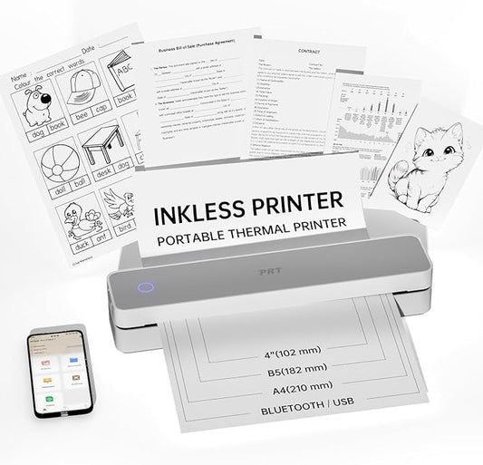 PRT Portable Printer Wireless for Travel, Support 8.5x11 US Letter&A4 Thermal Paper, Bluetooth Thermal Printer, Compatible with Android and iOS Phone & Laptop, Inkless Printer, White