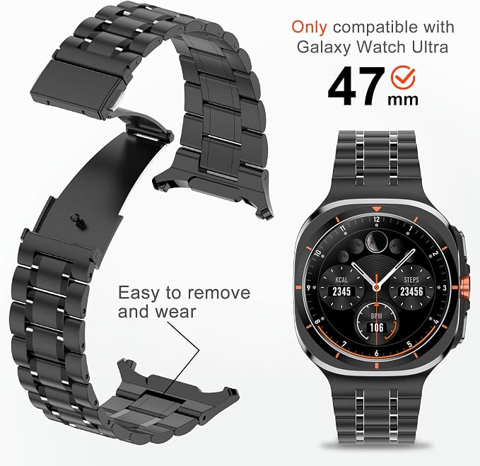 SUPLINK Stainless Steel Band Compatible with Samsung Galaxy Ultra Watch Bands Men Women, Adjustable Metal Replacement Band for Samsung Watch Ultra Bands 47mm, Space Grey