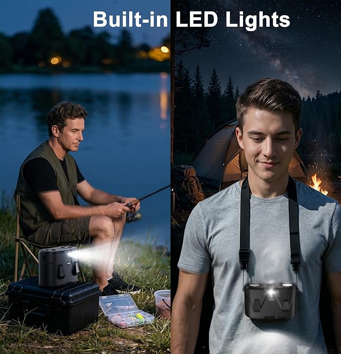 Portable Waist Fan with 2 Ice Cooling Plates & Flashlight, Personal Neck Belt Clip On Fan Dual Turbo 32000 RPM, Shirt Fans Air Conditioner 10000mAh Rechargeable, 100 Speeds for Outdoor Travel Jobsite