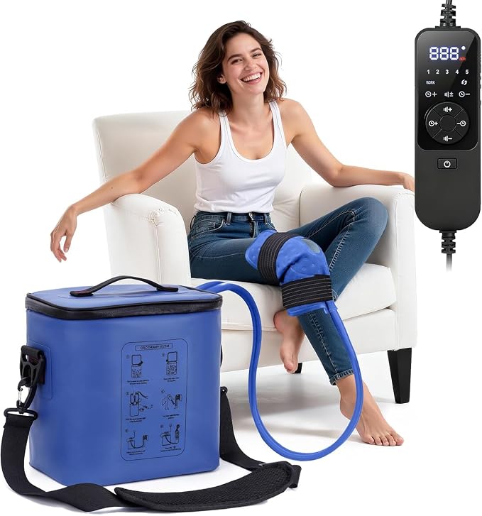 Cold Therapy Machine, Programmable Timer Ice Machine for Knee After Surgery, Portable Knee Ice Machine with Quiet Pump, Continuous Cold Flow, 12H Cooling, Knee Replacement, Swelling Reduction