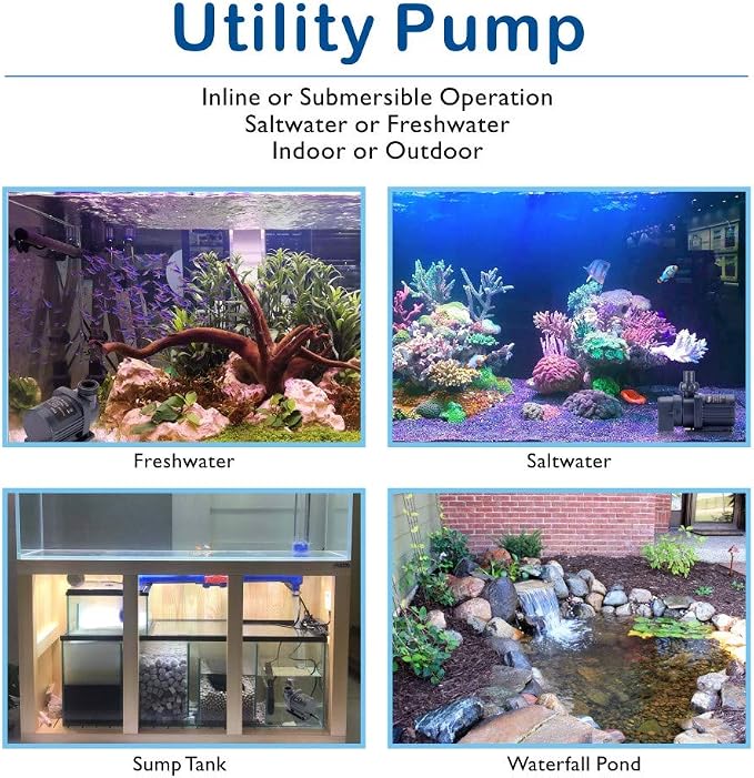 Hygger 24V DC Water Pump with LCD Display Controller - Inline/Submersible Saltwater Aquarium Return Pump for Coral Reef Tank Sump - 2120 GPH