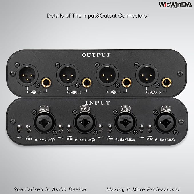 4Channels Pro G404s XLR/TS/TRS/1/4" Passive Hum Eliminator Direct Box for Audio Equipments Ground Loop Isolator Noise Filter for Different Audio Systems Using (Pro G404S)