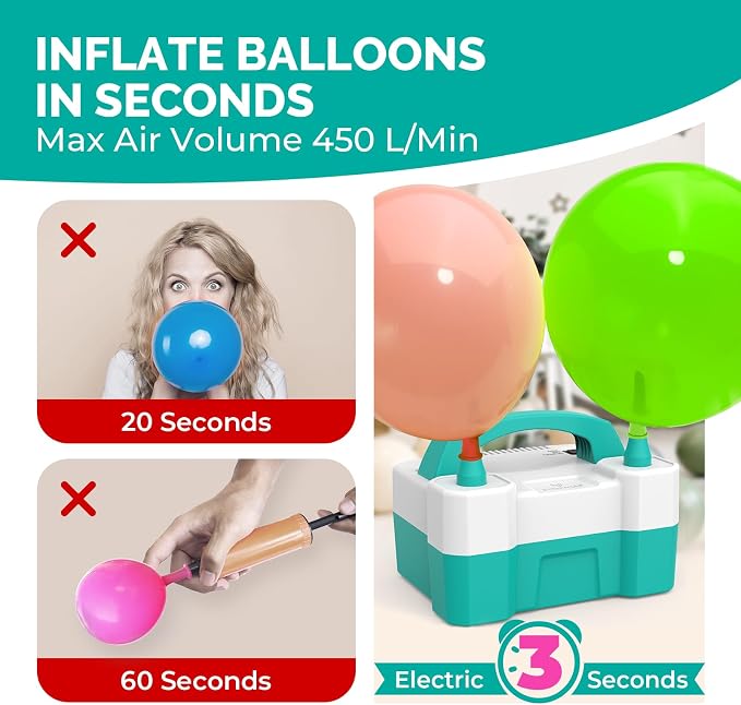 ETENWOLF Electric Balloon Pump for All Balloons 110V 600W Balloon Blower for Party Metalic Latex 260q Foil Balloons, Balloon Inflator for Birthday Decorations