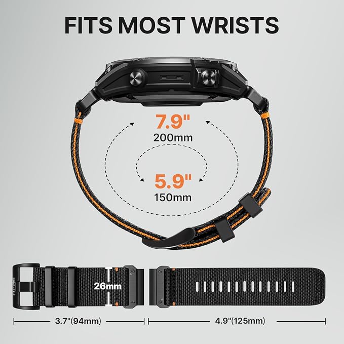 Bandletic Compatible with Garmin Fenix 8 51mm 7X 6X 5X Watch Band - 26mm Quick Fit Rugged Nylon Replacement Strap for Fenix 7X 6X Pro/5X Plus/3 HR/Instinct 2X 3 50mm /Enduro/Quatix/Tactix/Epix Pro