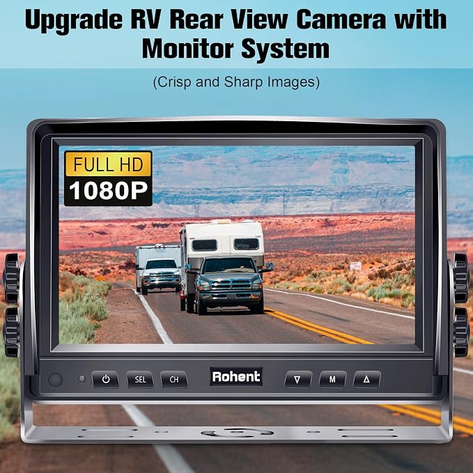 Dual RV Backup Camera System: 7" Monitor with Split Screen No Lag Easy Installation Plug and Play HD 1080P Rear View Camera Wired Kit IP69 Waterproof IR Crystal Night Vision for Truck Tractor R4