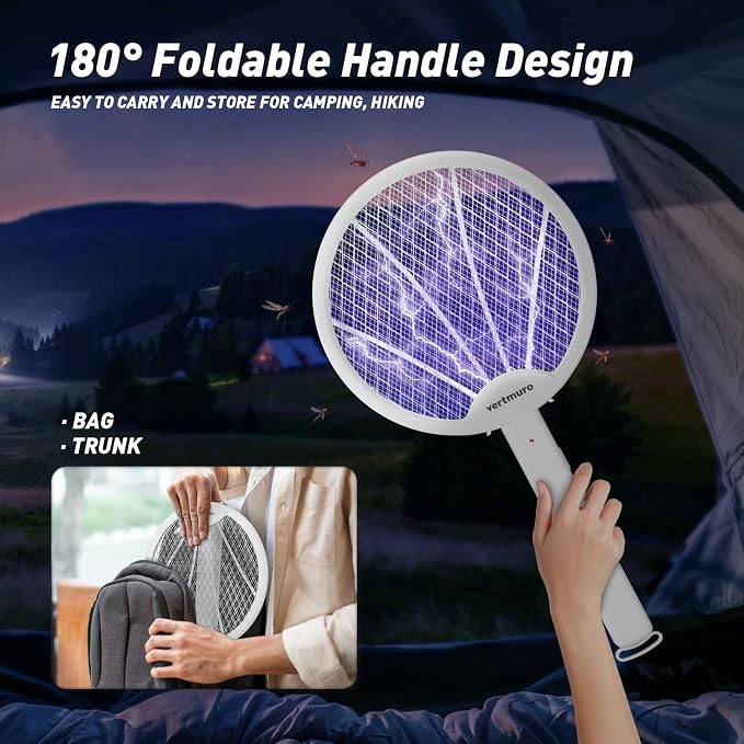 2PCS Electric Fly Swatter 4000V, 2-in-1 Foldable Bug Zapper Racket, Fly Zapper Mosquito Zapper Flies Killer with USB Rechargeable Battery, UV Light, Mosquito Killer Zapper Flies Killer Indoor Outdoor