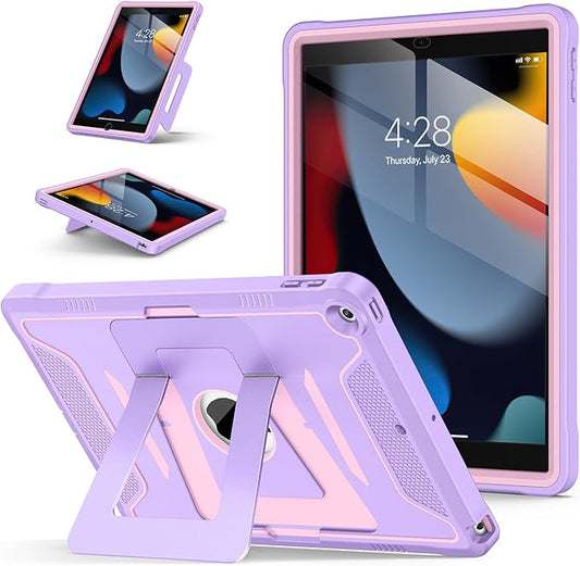Soke Case for iPad 9th/8th/7th Generation 10.2-Inch (2021/2020/2019 Release), with Screen Protector and Multi-Angle Kickstand, Rugged Full Body Heavy Duty Protective Cover - Violet Pink
