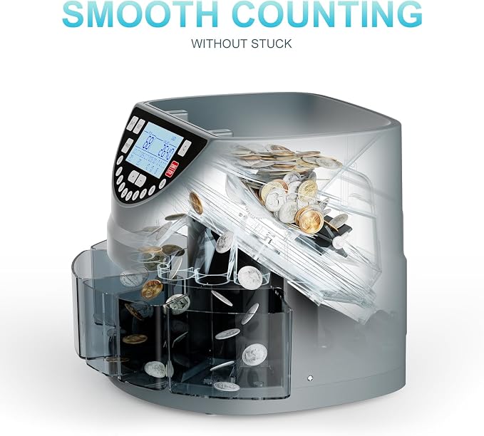 Coin Counter and Sorter with TFT Display - Accurate Sorting Machine for 5 Denominations, Smooth Operation at Up to 350 Coins Per Minute, Ideal for Efficient Money Management