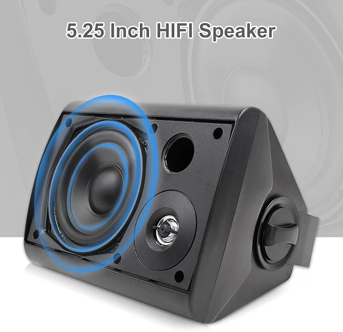 Herdio 5.25 Inches Passive Outdoor Speakers Wired Waterproof, 300 Watts Wall Mount Speakers All Weather for Patio Indoor Deck Countryard (1 Pair, Black)