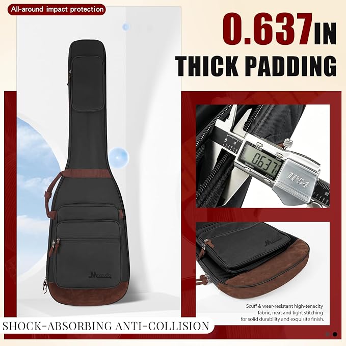 Bass Guitar Bag 0.5 Inch Padding Bass Guitar Case, Bass Electric Guitar Gig Bag Backpack with Neck Strap and 4 Pockets, Black