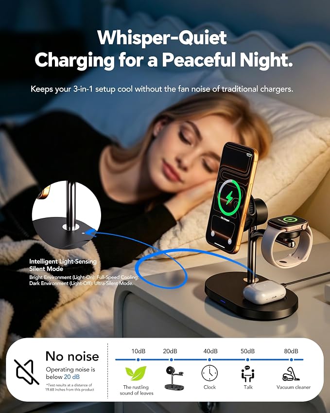 Qi2.2 25W 3 in 1 Wireless Charging Station with TEC Active Cooling Mag-Safe Charger Stand,Magnetic Qi 2 Wireless Charger for iPhone 17-8,Galaxy S26/S25/S24,Apple/Samsung Watch,Pods/Buds(45W Included)