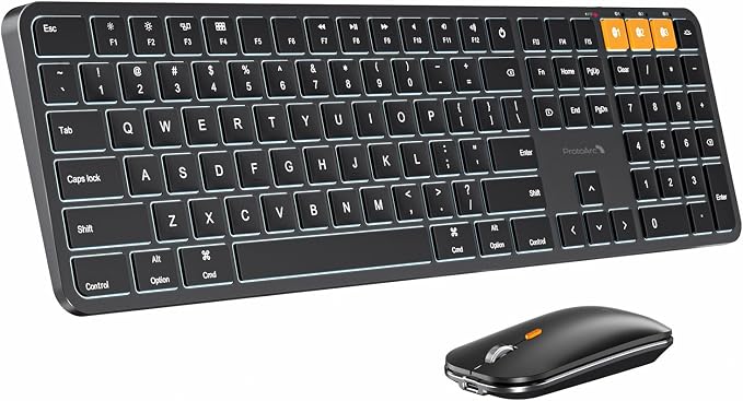ProtoArc Backlit Bluetooth Keyboard and Mouse for Mac, KM100-A Full Size Wireless Keyboard Mouse for Mac, Multi-Device, Rechargeable, No USB, for MacBook Pro/Air, iPhone, iPad, Space Black