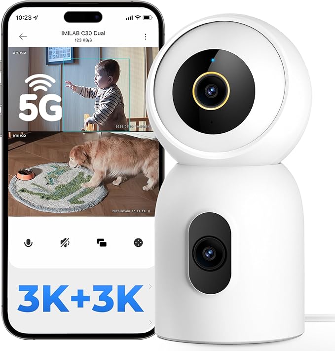 IMILAB 3K+3K Security Camera Indoor, Dual Lens Pet/Dog/Baby Camera with Xiaomi Home App, 2.4G/5G WiFi Plug-in Room Cam, Color Night Vision, Human Track, Two-Way Audio, No Subscription(C30 Dual)