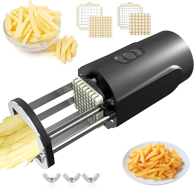 Electric French Fry Cutter, Professional Commercial Potato Cutter with 1/2 & 3/8 Inch Stainless Steel Blade, Electric French Fries Maker, Household Potato Carrots Cucumbers Slicer