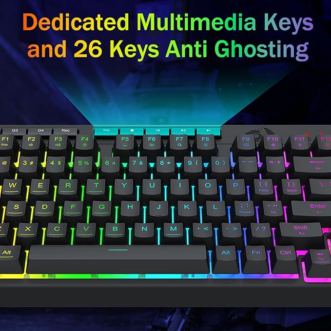 Redragon K524 Wired Gaming Keyboard, RGB Backlit, 75% Compact Quiet Membrane Keyboard with Programmable Macro and Multimedia Keys, Anti-ghosting, Spill Resistant for Win/MAC/PS/Xbox
