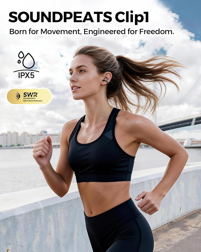SoundPEATS Clip1 Advanced Open Ear Earbuds with Hi-Res LDAC & Dolby Audio | Comfortable, Secure Clip-On Design for Sports, Workouts, Office | 40H Playtime, Fast Charging, IPX5, Bluetooth 5.4