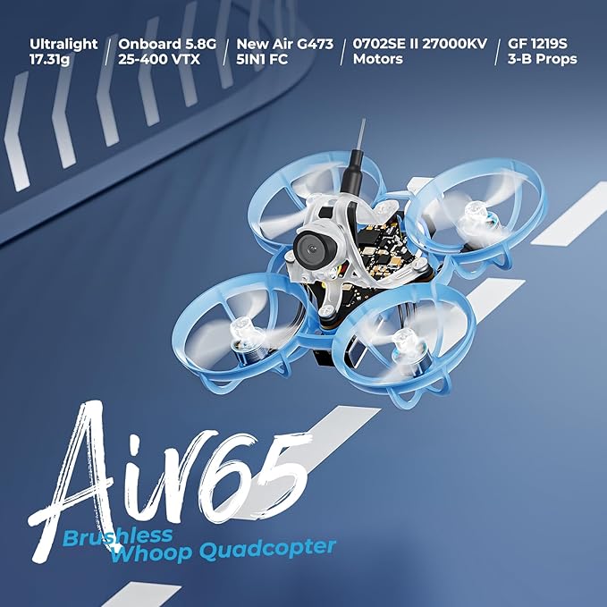 BETAFPV ELRS V3 Air65 Brushless Whoop Quadcopter, Ultralight 1S 65mm Micro Whoop Drone with C03 FPV Camera, G473 5IN1 Air Brushless FC 0702SE Ⅱ 27000KV Motors for FPV Racing Indoor & Outdoor