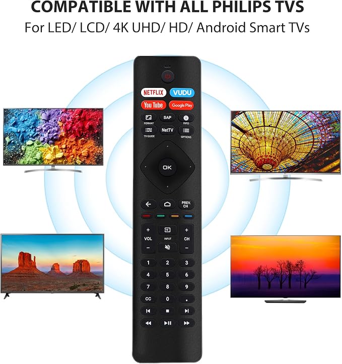 Universal Remote for All Philips TV Remote Replacement, for Philips Smart TV, LED, LCD, HDTV, 3D, 4K UHD TVs